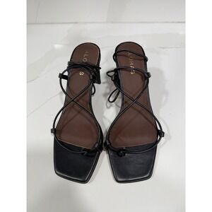 Alohas Black Leather Strappy Lace Up Square Toe High Heel Sandals 35